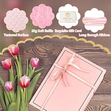 Pink Gift Boxes for Presents, 25x18x8.5cm Birthday Gift Box | Pink Box with Ribbon Shred Raffia Greeting Card, for Valentines Day, Christmas Birthdays Anniversaries