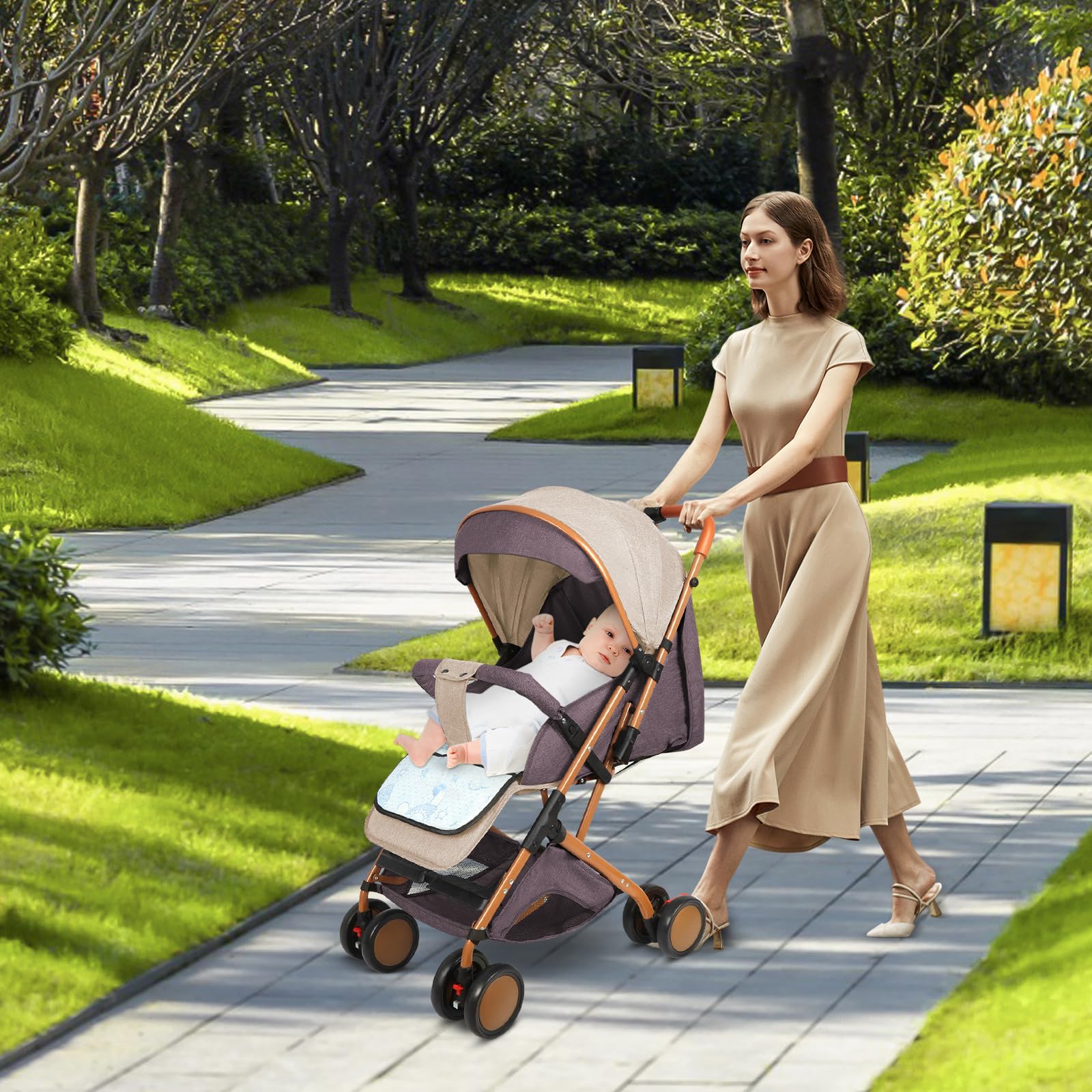 OHMG Poussette Canne,25 kg,0-4 ans,Poussette compacte enfant pliable,Réglage du dossier jusqu’à la position couchée, Avec Arand panier,Système de pliage rapide,Moustiquaire,Bandoulière