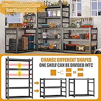 Vista 3 de 5-Tier Garage Shelving, 78''H*40''W*16''D Metal Storage Shelf ，2-in-1 Adjustable 3020 lbs Heavy Duty Unit Shelves, Upgraded Reinforced Double-Layer