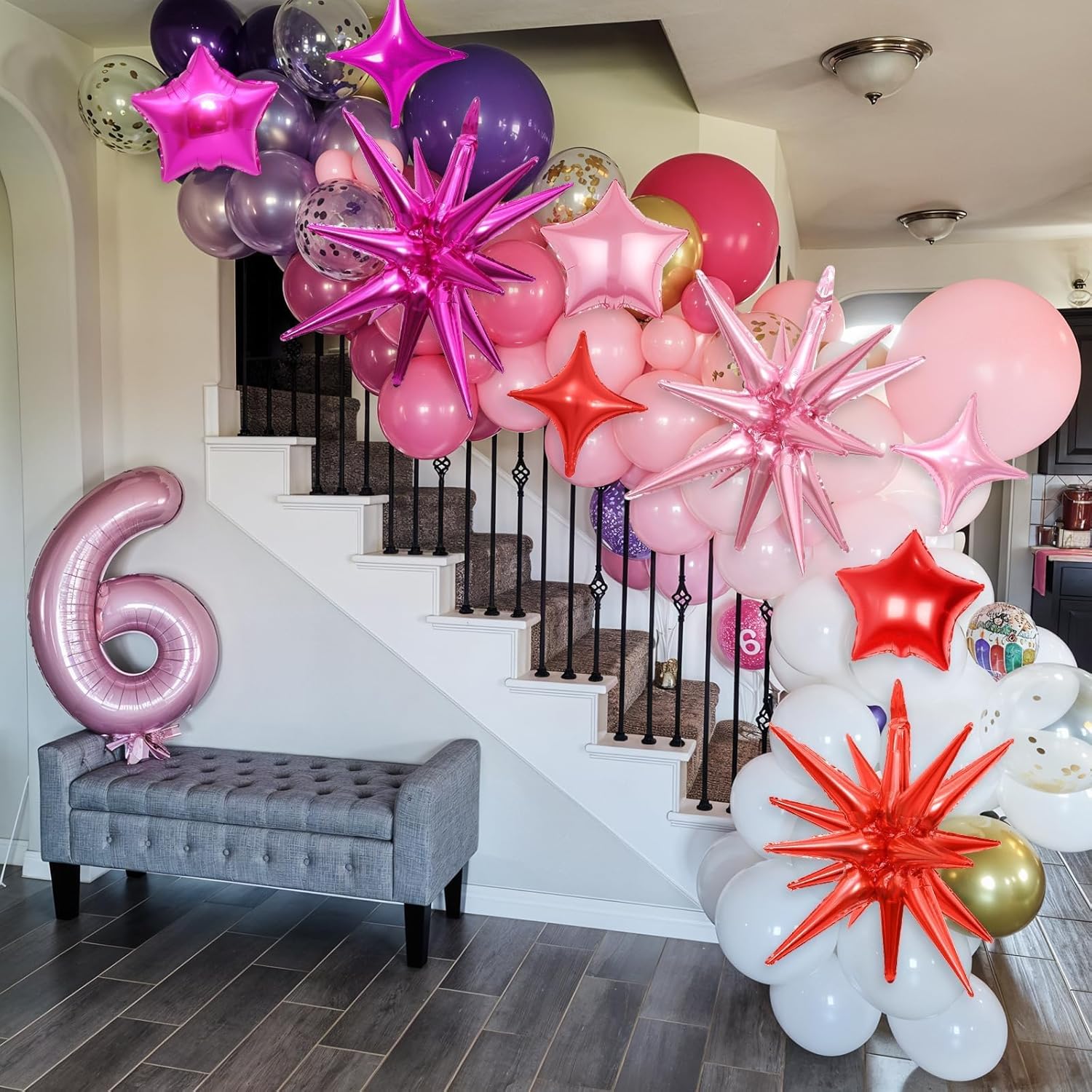 14pcs Hot Pink Red Star Balloons, Mixed Star Foil Balloon,22Inch Explosion Stars Balloons with 10Inch Stars Shaped Balloon,for Birthday Bridal Shower Anniversary Wedding Bachelorette Party Decorations - Image 5