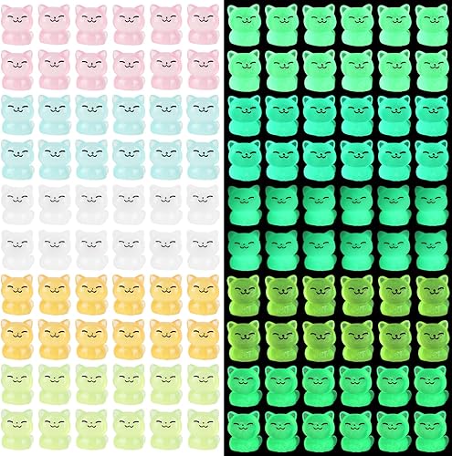 CCINEE 60 figuras luminosas de gato en miniatura que brillan en la oscuridad de resina micro adornos de hadas pequeños gatos en miniatura para