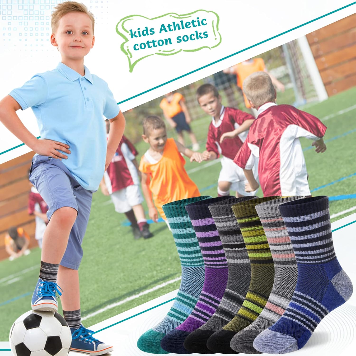 Eyean Girls Socks Little Kids Crew Cotton Youth Breathable Cute Dress Socks 6 Pairs - Image 2