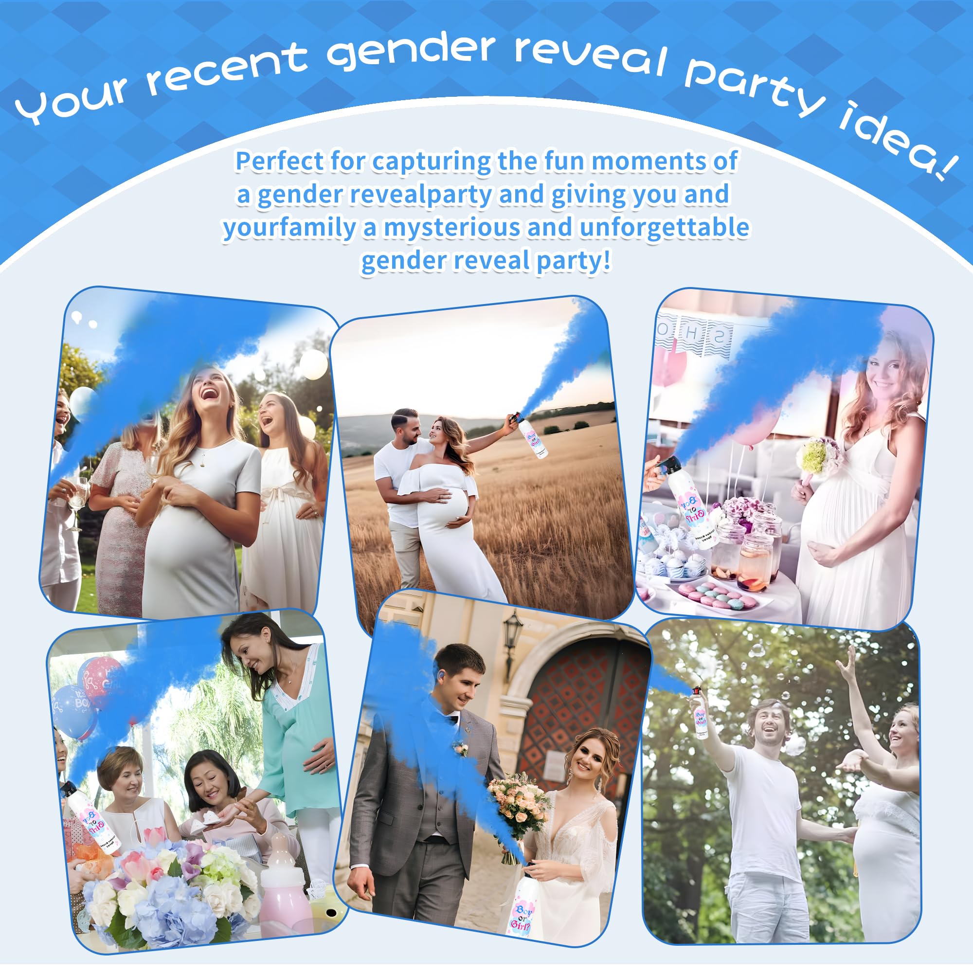 2 grandes vaporisateurs de poudres de gender reveal - Idées pour la fête de révélateur de genre du bébé ; Fournitures pour la fête de révélateur de genre 100% biodégradable (bleu)