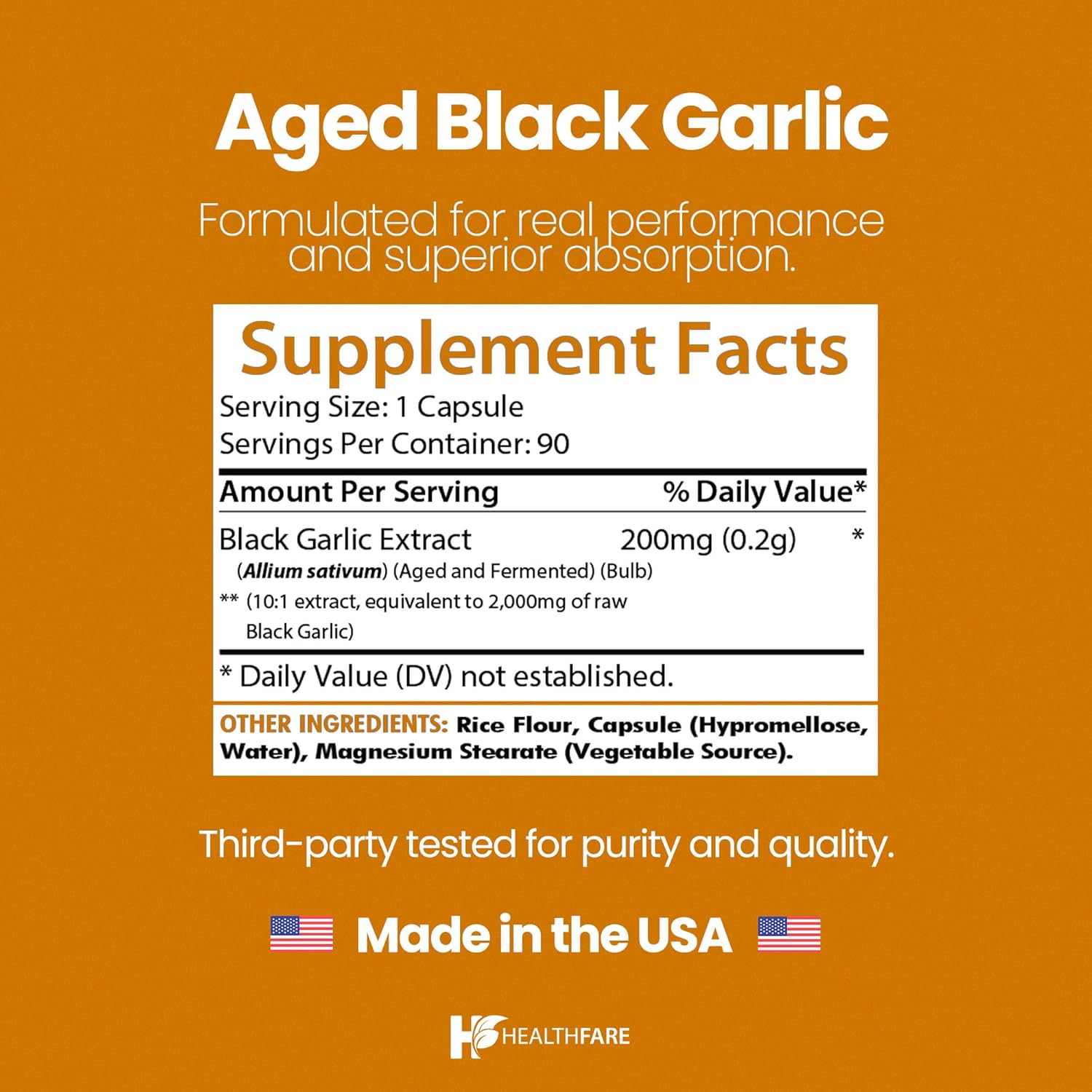 Healthfare Aged Black Garlic Supplement Pills | 2000mg Equivalent | 2 Bottles, 180 Vegan Capsules | Fermented Odorless Garlic Extract | Non-GMO, Gluten-Free | Made in USA - Image 3