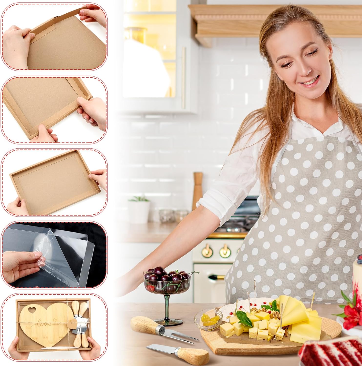 Domensi 18 Set Heart Shaped Cheese Board with Knife and Love Bulk Valentines Day Cheese Board with Box for Bridal Party Favors Shower Gifts Wedding