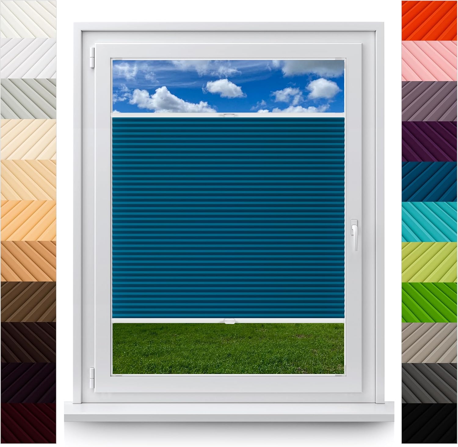 Concept Blinds Customised Pleated Blinds – Installation Within Window Frame Without Drilling, Easy Adhesive Installation – Made-to-Measure – Width 40cm to 200cm, Height 20cm to 260cm