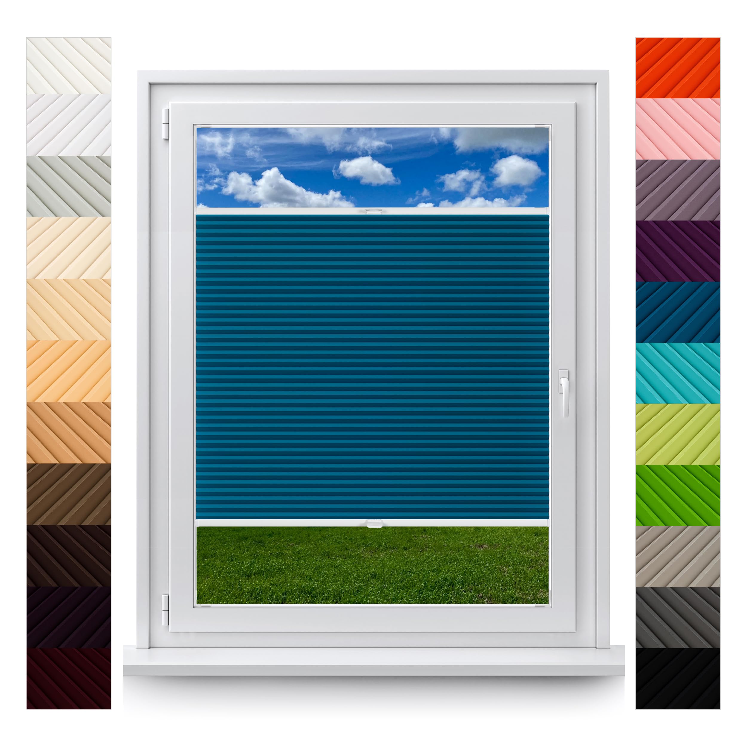 Concept Crystal Various Colours Concept Blinds Made-To-Measure Pleated Blinds – No Drill Adhesive Fitting – Custom Size Width 40–200Cm Height 20–260Cm – 22 Colours Window Blind For Any Room