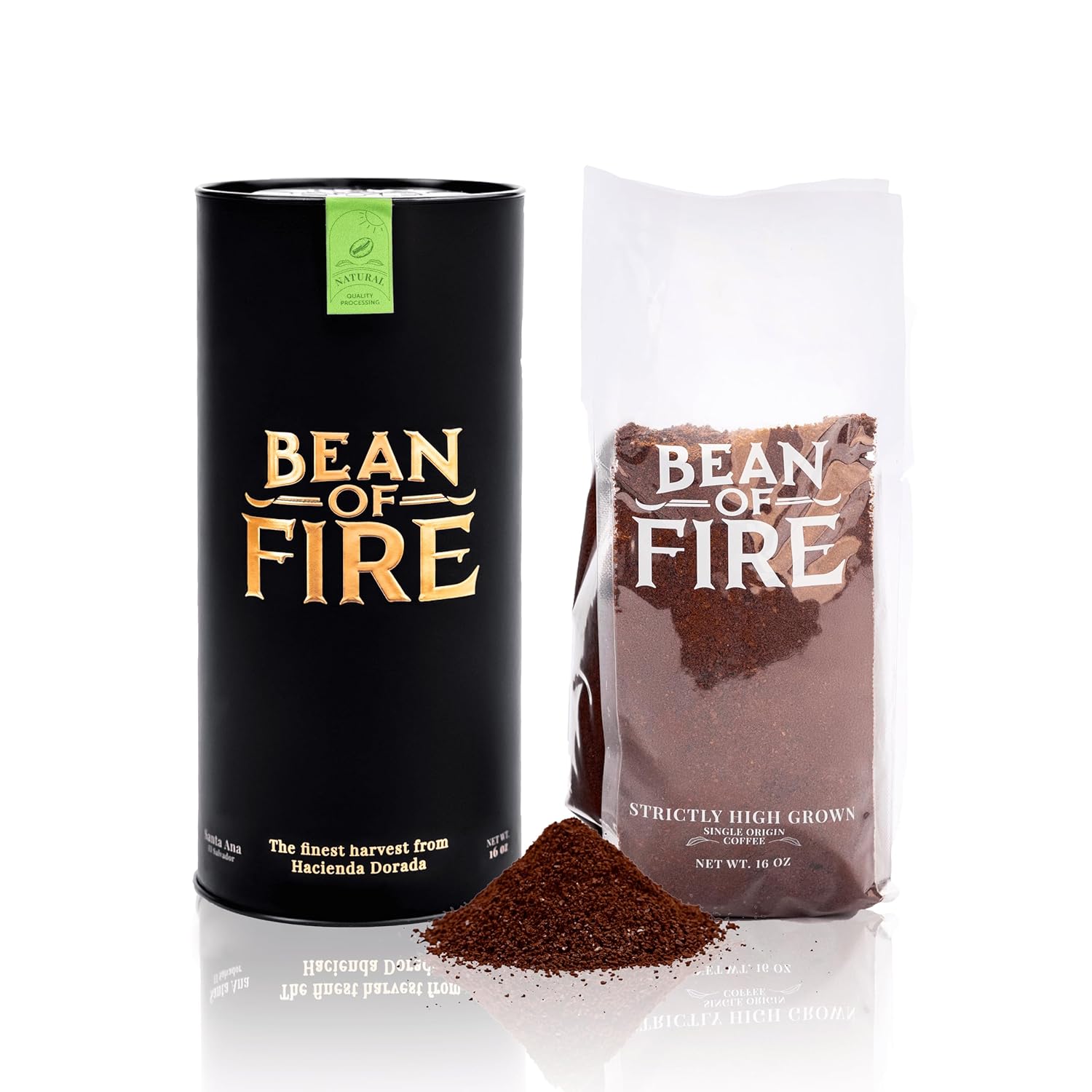 Bean of Fire El Salvador Kenyan Natural Ground Coffee – Medium Roast, Single Origin Specialty, Chocolate & Lemon Cup (16 oz)