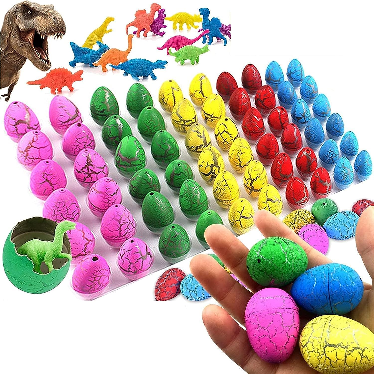 60 Pack Dinosaur Eggs Hatching Dino Egg Grow in Water Crack with Assorted Color Pool Games Toys & Water Fun Birthday Holiday Gifts Party Favors for Toddler Kids 3-10 Boys Girls