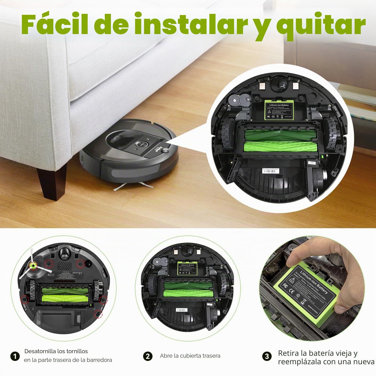 5000mAh Batería de Ion de Litio para i7, ASUNCELL 14,4V batería de Repuesto para iRobot Roomba e y i Serie i7 / i7+ i4/i4+ i3/i3+ e5 e6 i7158 i7550 i7550 i7550 7150 7550