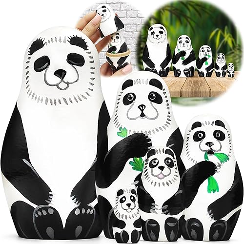 AEVVV Juego de 5 muñecas anidadas de panda, regalos de oso panda para niñas, decoración de panda, muñecas Matryoshka con figuras de panda