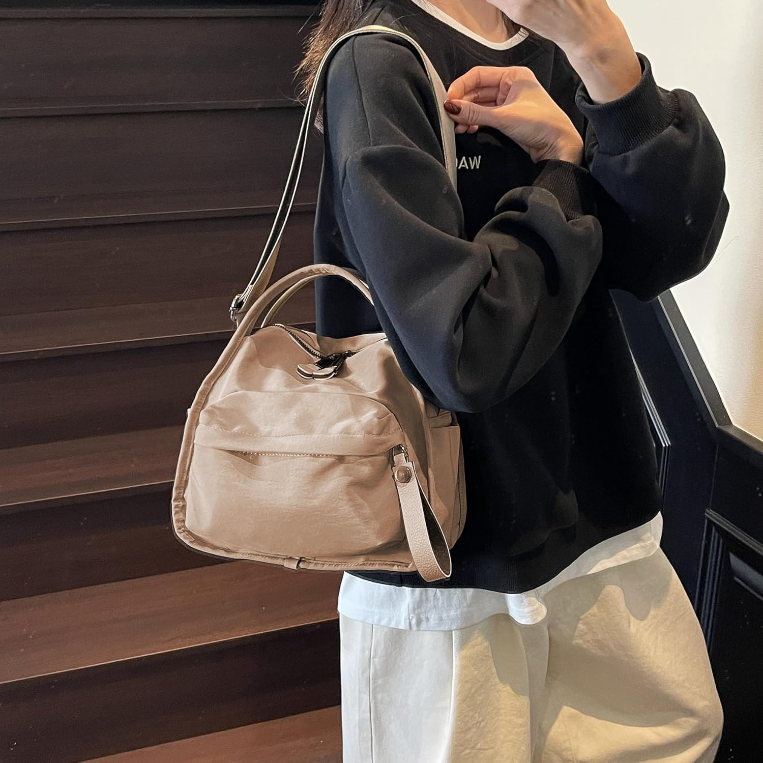 Nylon Crossbody Bags for Women Trendy Shoulder Hobo Purse Front Pocket Handbag Top Handle Satchel Bag - Image 2