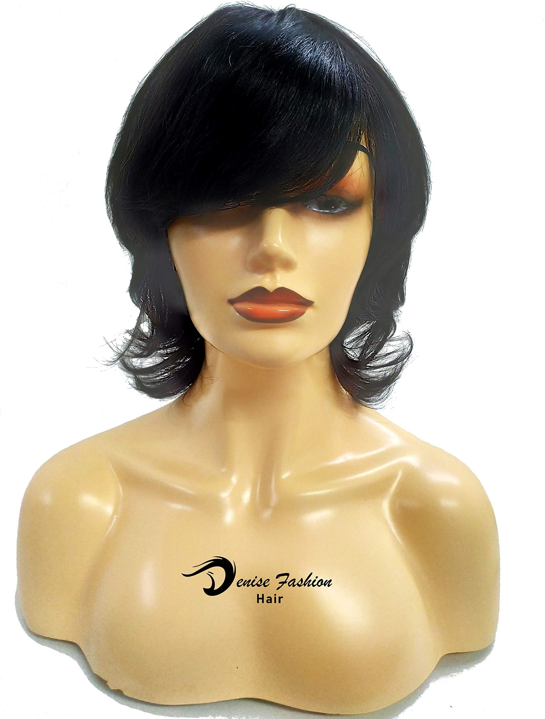 Denise Black Short Human Hair Wigs Straight Natural Hairline | Brazilian Hair No-glue Wigs for Women