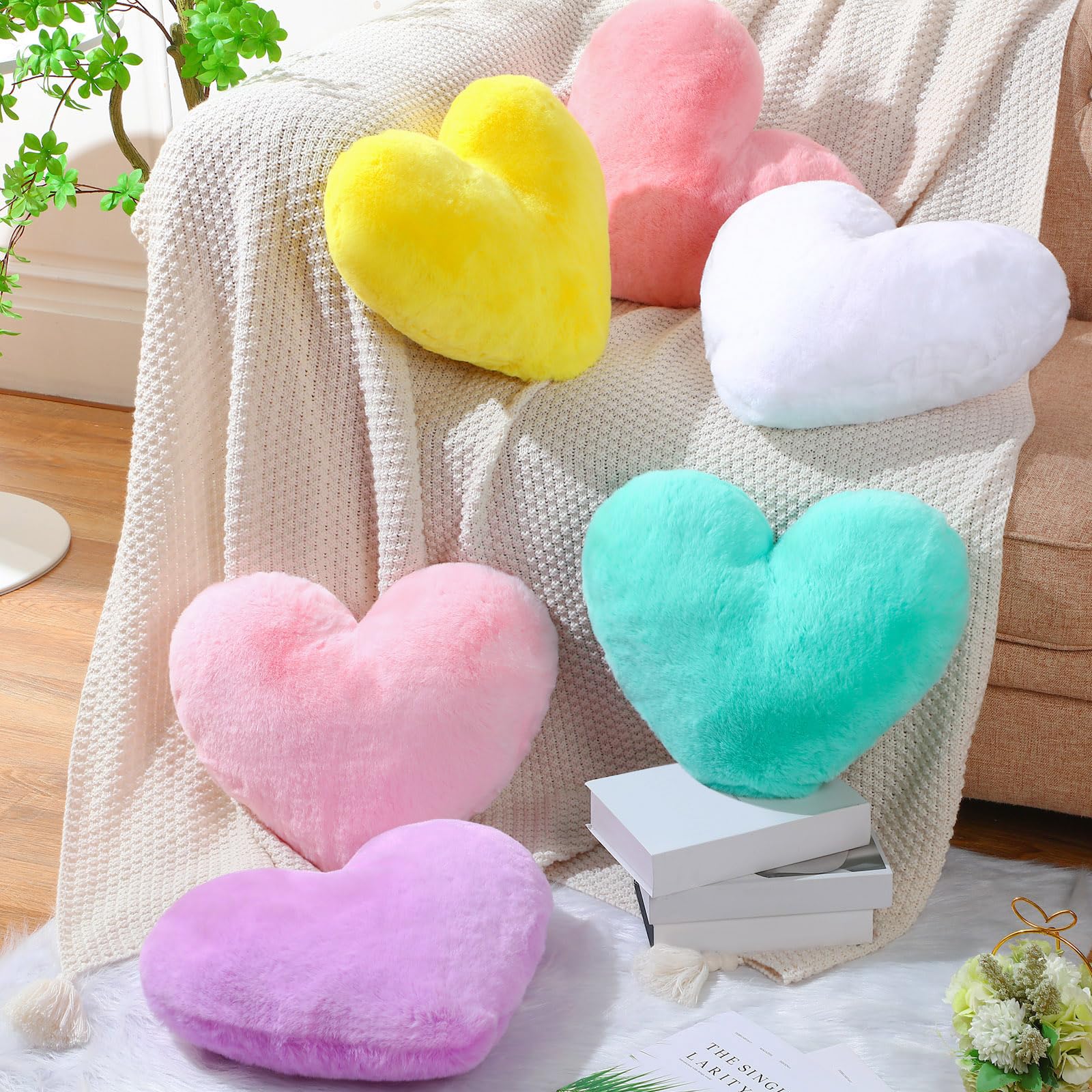 Amazon.com: Liliful 6 Pcs Faux Rabbit Fur Heart Pillows Fluffy