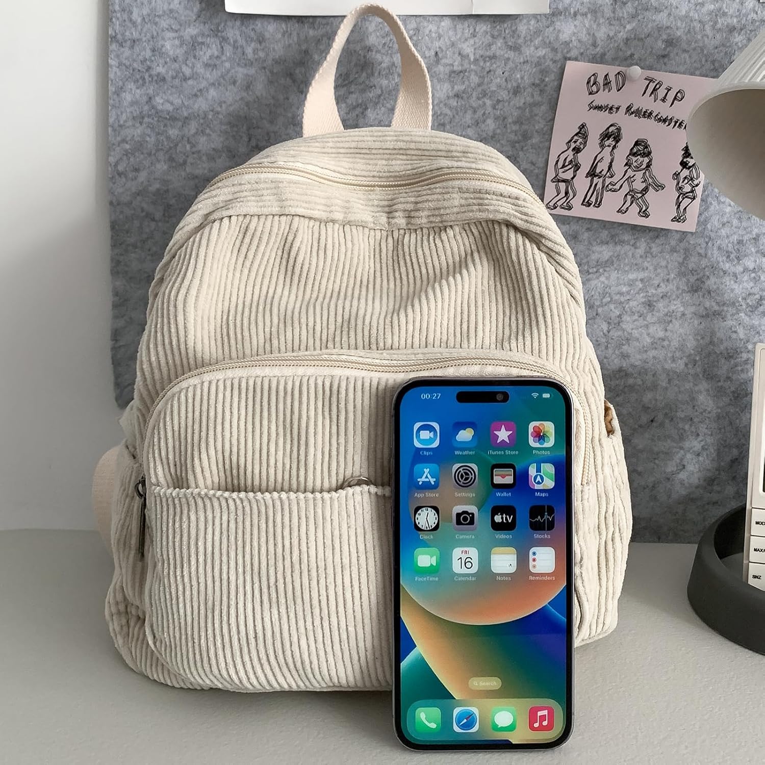 Makukke Small Corduroy Backpack Purse for Women - Vintage Mini Fashion Casual Aesthetic Backpack, Beige - Image 5