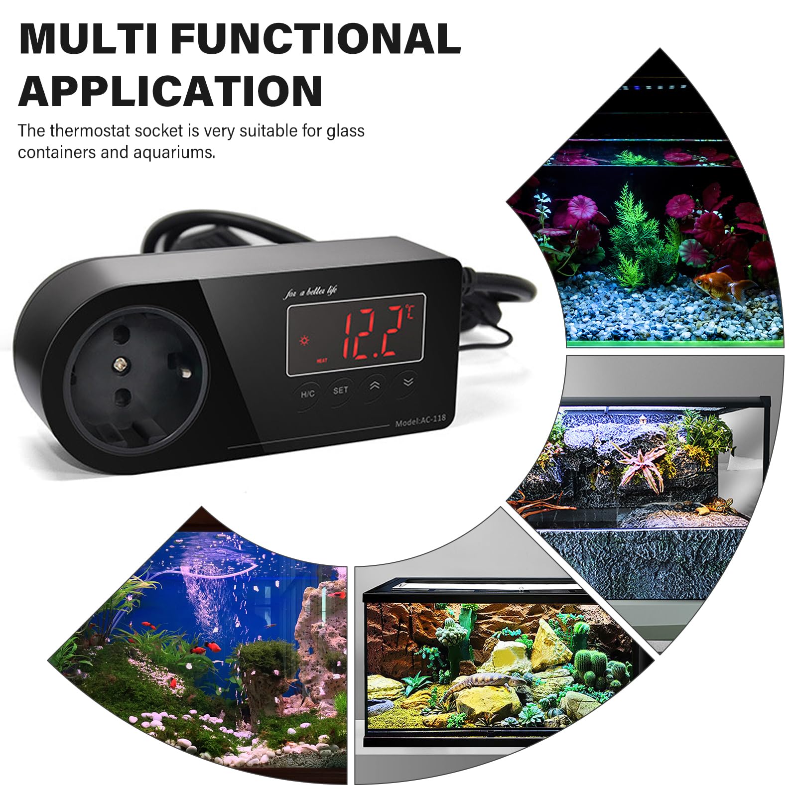 Thermostat Steckdose mit NTC Sensor, Digitaler Temperaturregler, EU-Stecker, Thermostatgesteuerte Steckdose, Heizen Kühlen Temperaturschalter 16-40℃, für Reptilien, Gewächshaus, Aquarium, Terrarium