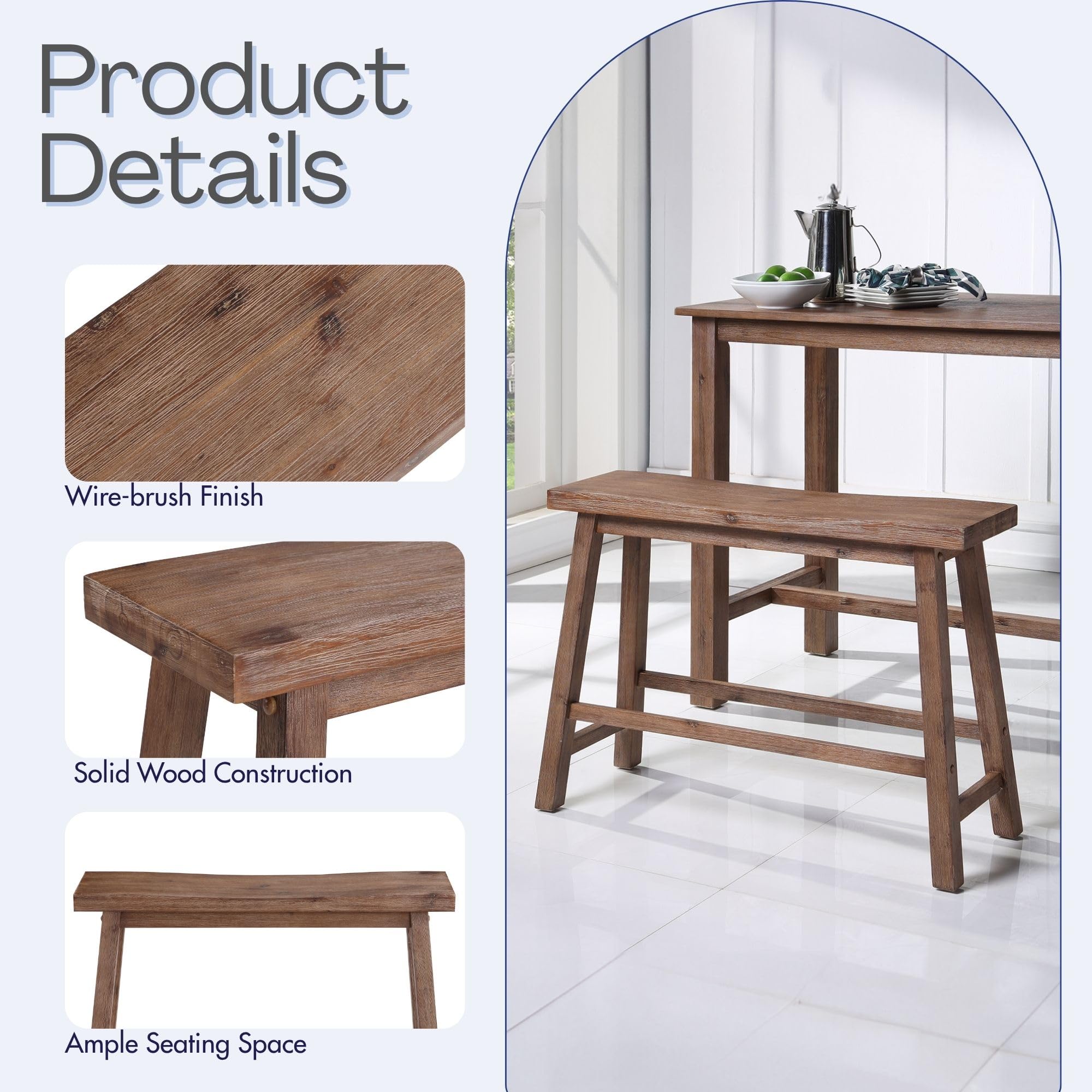 Boraam Sonoma Counter Height Backless Bench - Barnwood Wire-Brush Finish