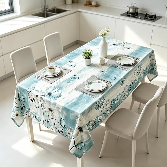NIULAA Rectangle Linen Table Cloth 180x140cm Waterproof Wipeable