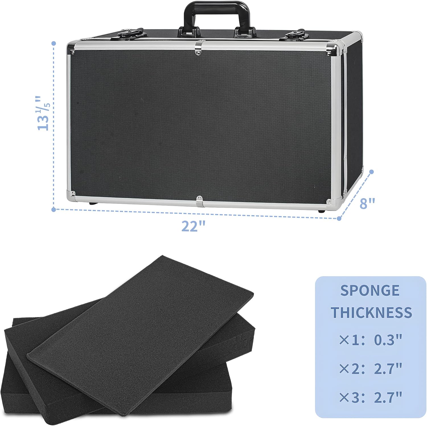 22 Inch Hard Shell Carrying Case Ideal for Wireless Mic System Storage & Camera Gear Transportation, Aluminum Alloy Sturdy Build, Customizable Pre-Diced Foam, Black