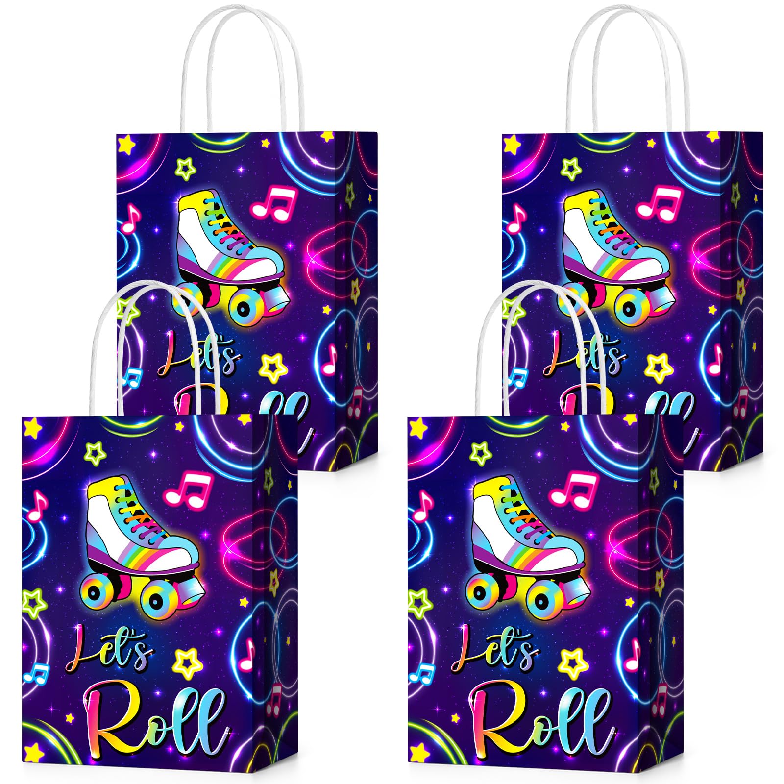 Geyoga 24 bolsas de regalo que brillan en la oscuridad, bolsas de regalo que brillan en la fiesta, suministros de fiesta de cumpleaños de neón, mini bolsas de dulces brillantes con asas para