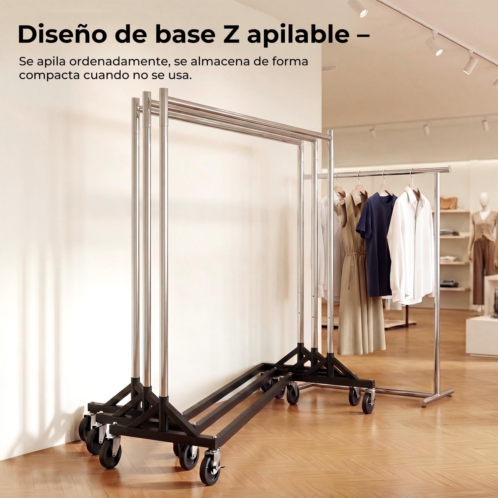 HOKEEPER Burro de Ropa Comercial Resistente, Perchero con Base en Z y Ruedas, 181kg, Altura Ajustable para Tiendas, Boutiques, Dormitorio y Mercados, Plateado | Perchero comercial con 4 ruedas, 2 bloqueos, fácil montaje, duradero, capacidad de carga 182 k