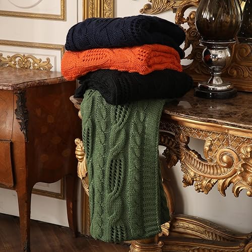 Miniatura 8 de Amélie Home Manta negra para sofá, manta de punto trenzado hueco, suave, acogedora, ligera y transpirable, decorativa de primavera para sofá,