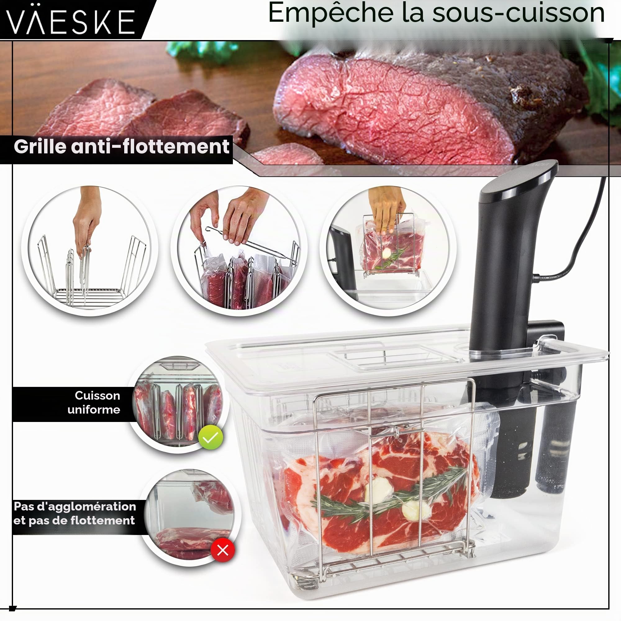 VÄESKE Conteneur isotherme sous vide avec couvercle et grille | Conserve la chaleur et protège les comptoirs | Fonctionne avec la plupart des cuisinières sous vide (12 L))