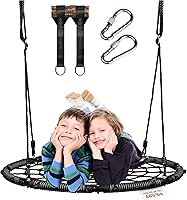 Vista 10 de PLAYVIBE Columpio de platillo de 40 pulgadas para niños al aire libre, regalos para sala de juegos en interiores y cumpleaños, juego de columpio