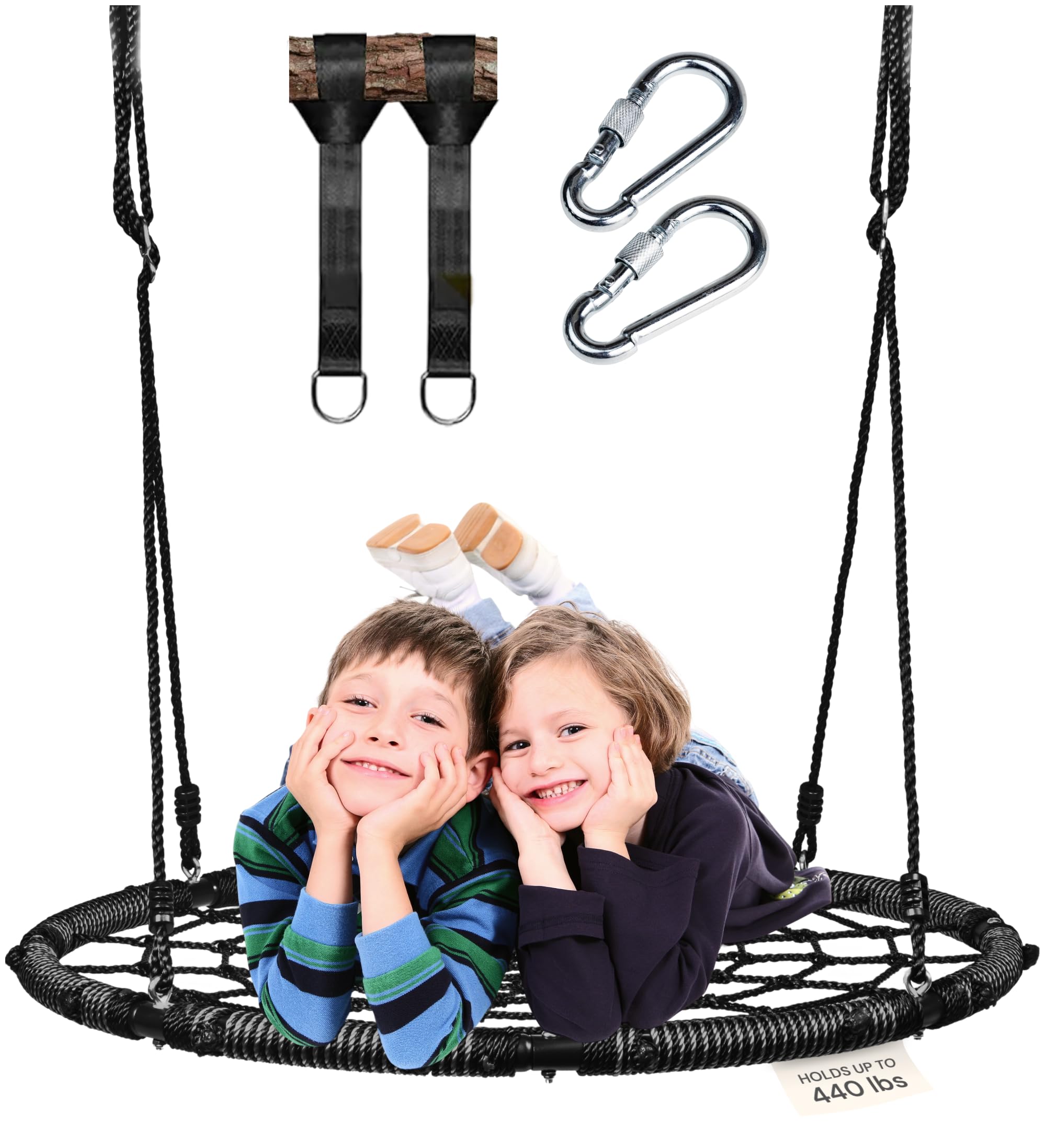 PLAYVIBE Spider Web Tree Swing - 40-Inch Black Saucer - 440 lb Capacity & 900D Oxford Waterproof Fabric - Heavy-Duty Steel Frame & Hanging Straps - Outdoor Swing Set Accessories - for Toddlers