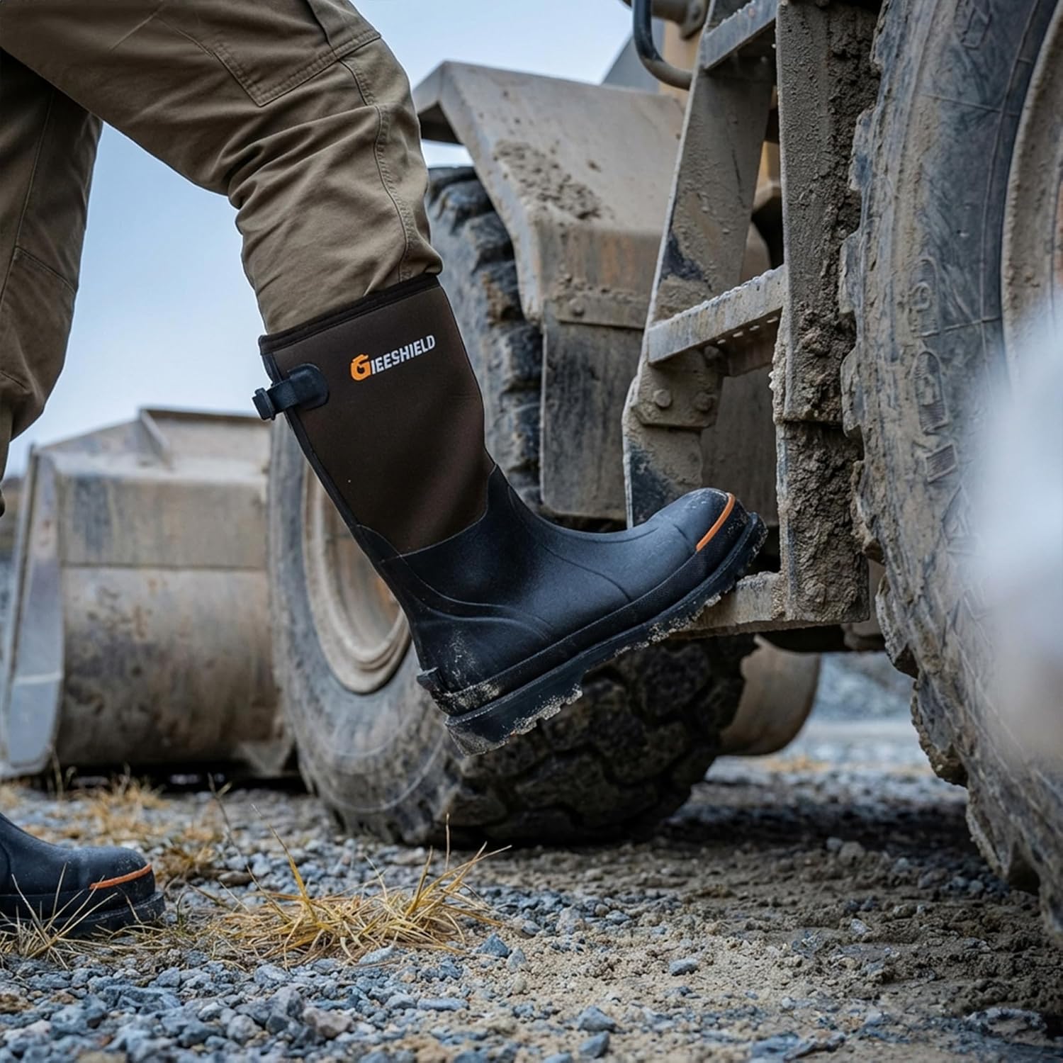 Men's Rubber Work Boots with Steel Toe & Shank, Waterproof & Anti-Slip, 6mm Neoprene, Durable Brown Rubber Boot for Construction, Farming, Manufacturing, Sizes 7-14 - Image 2