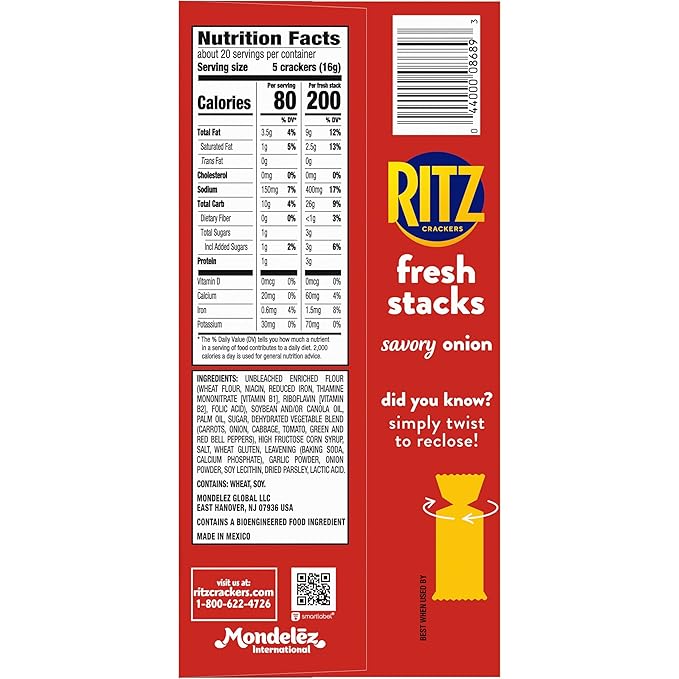 Galletas RITZ Fresh Stacks Sabor Cebolla Sabrosa, 6 Cajas (48 Paquetes) miniatura 3