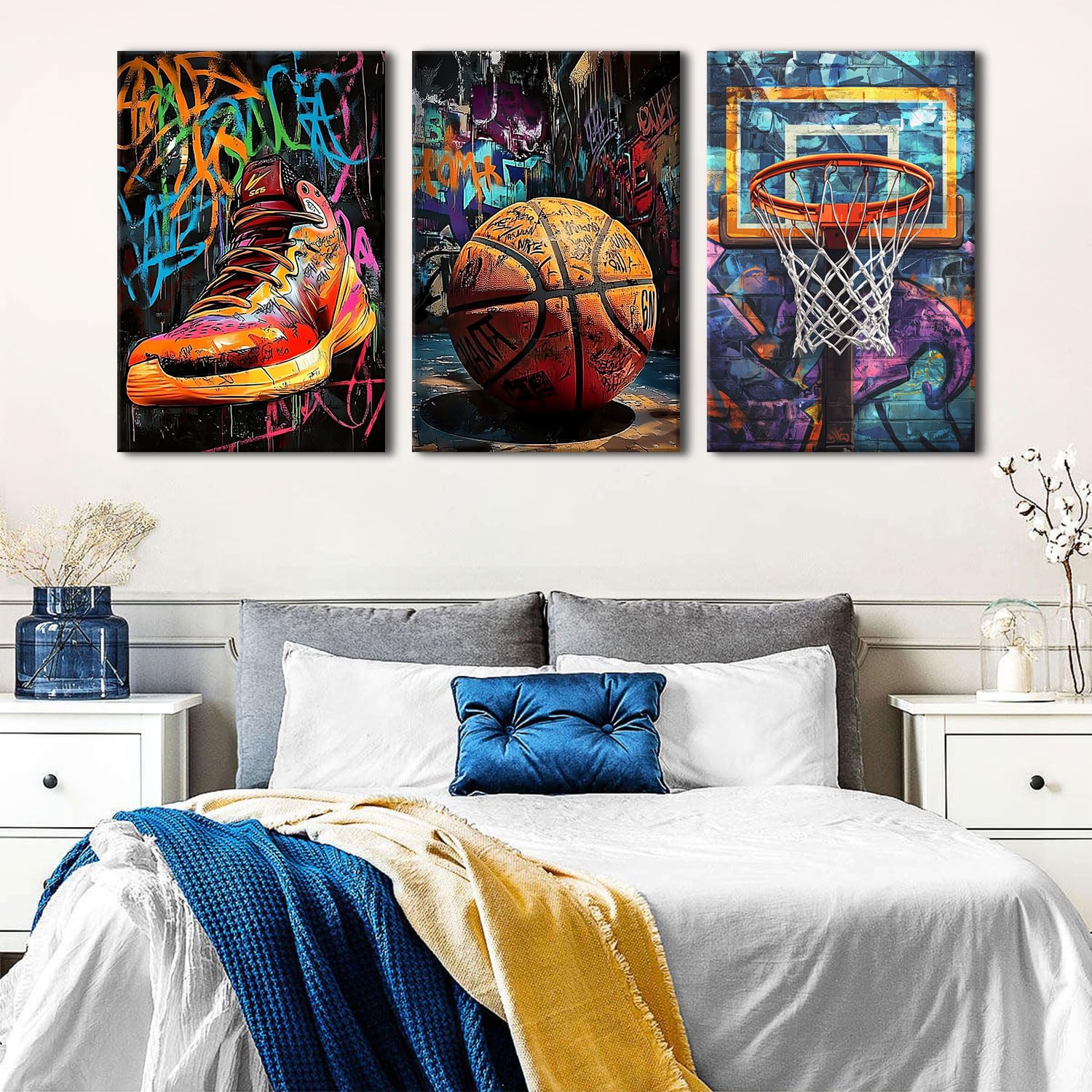 Pallacanestro Decorazione da parete Street Graffiti Nba Poster Scarpe Campo da basket Stampe su tela Astratte Moda Opere d'arte per Wall Ball Star Adolescenti Sala giochi Aula Accessori per la