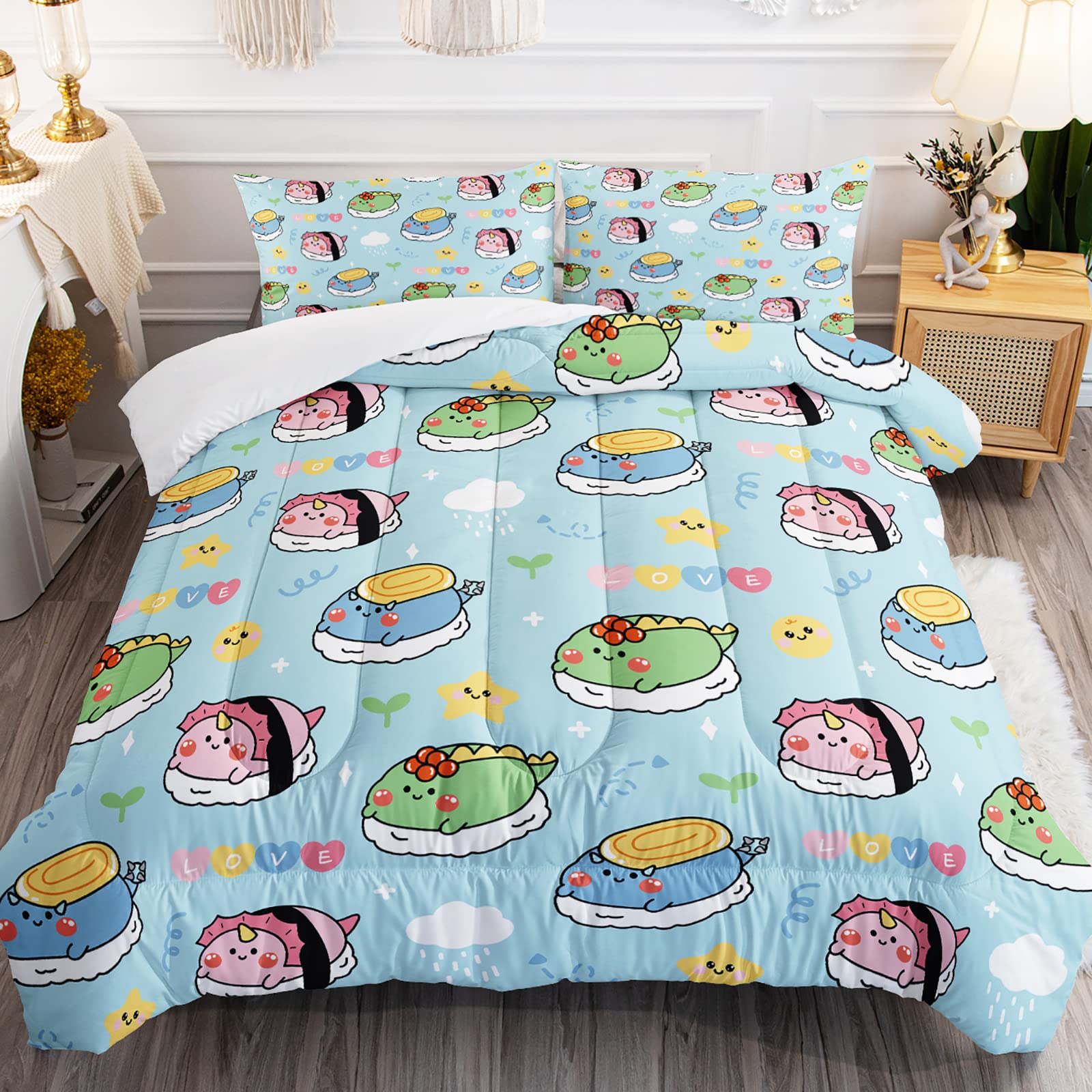 Bsntho Sushi Comforter Set Piece Cute Dinosaur Bedding Set