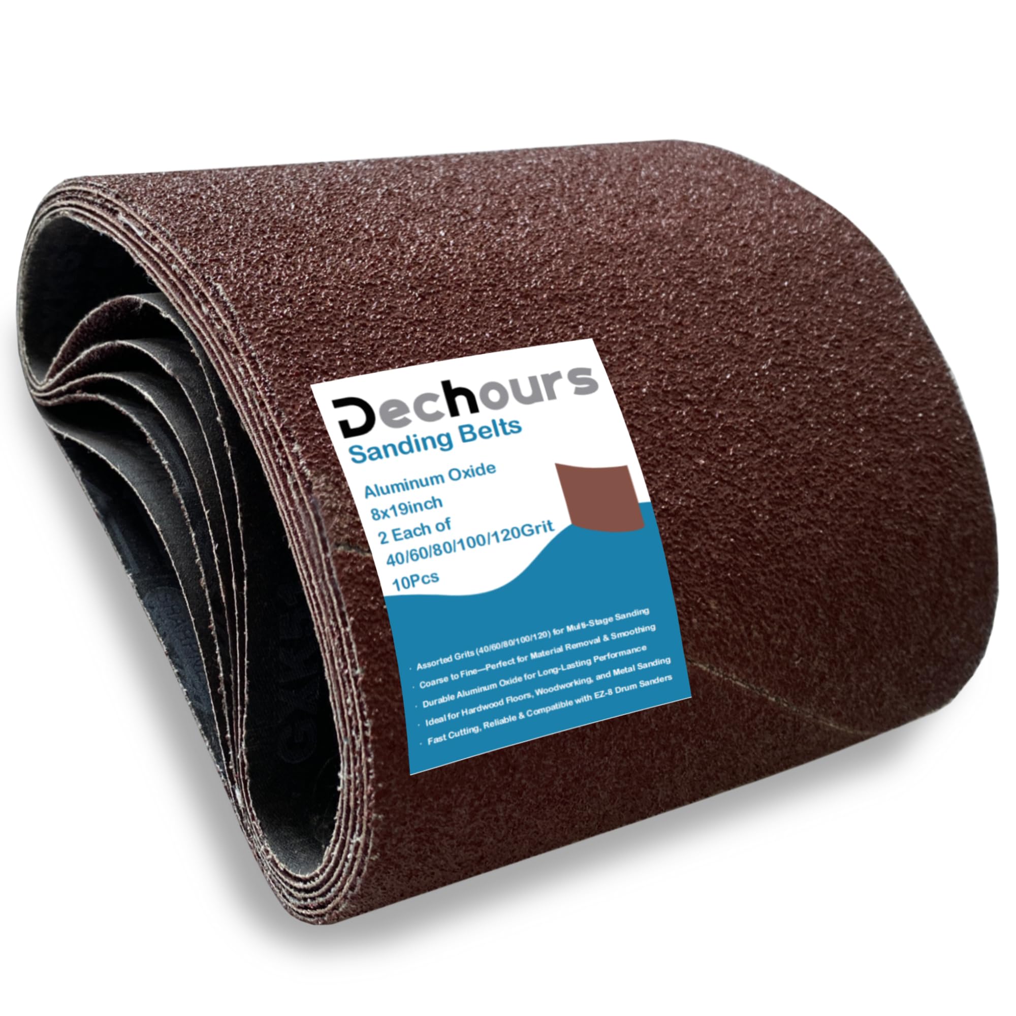 Bandas de lijado de 20.3 cm x 48.3 cm, grano surtido 40/60/80/100/120, 10 unidades de óxido de aluminio para lijadora de tambor EZ-8, ideal para lijado de suelo comercial y residencial
