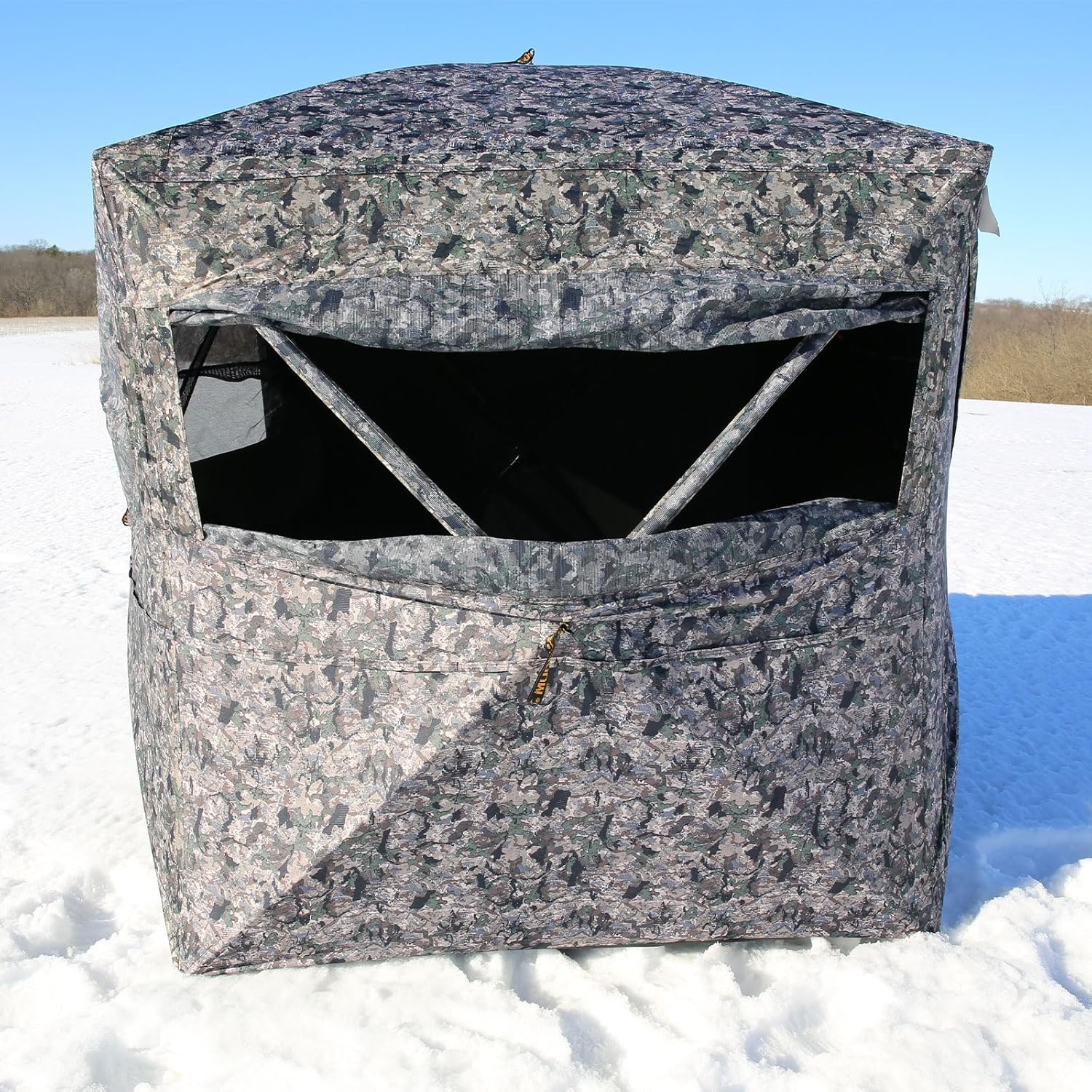Hawk Reveal Hunting Archery Durable 73" Height Water Resistant Camo Concealing 3 Person Ground Blind with See-Through Mesh Window Panels
