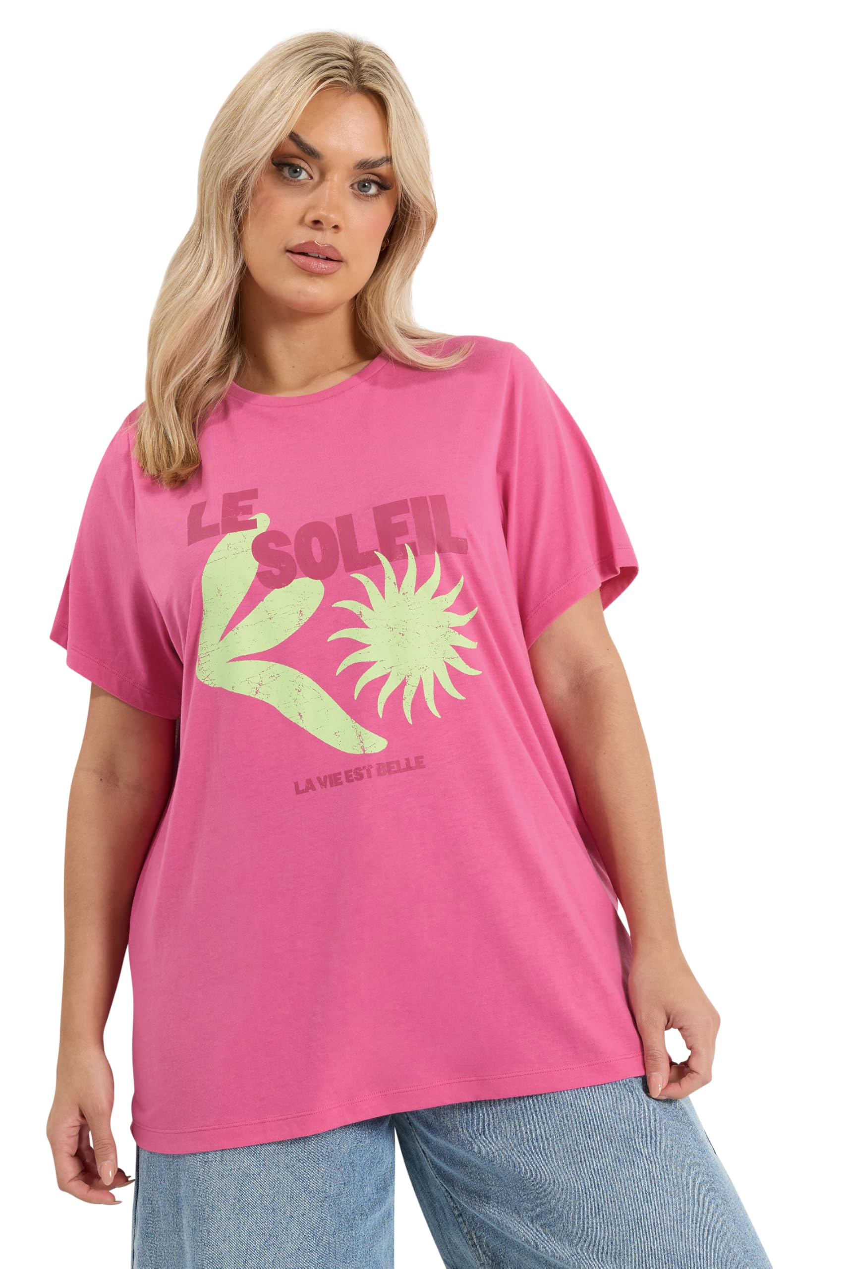 Yours Women's Pink Graphic Print T-Shirt In | Size: 30/32