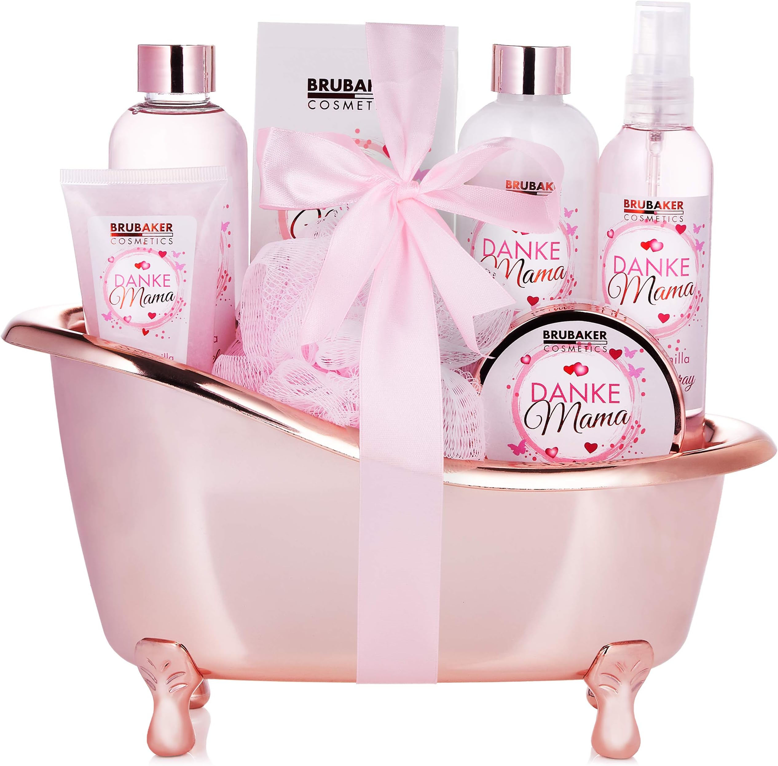 Cosmetics - Thank You Mama - 8-Piece Luxury Bath and Shower Set with Roses Vanilla Fragrance - Gift Set in Decorative Tub - Bath Set Gift for Mum