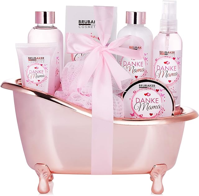 BRUBAKER Cosmetics - Thank You Mom - 8-Częściowy Luksusowy Zestaw do Kąpieli i Pod Prysznic - Zapach Różano-Waniliowy - Zestaw Upominkowy w Ozdobnej Wannie