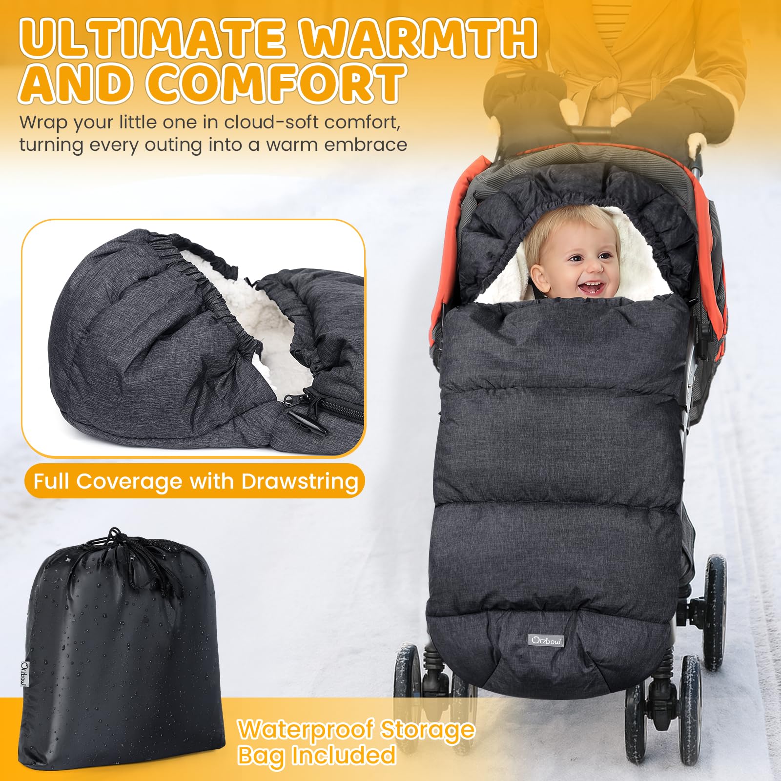 Orzbow Footmuff for Pushchair Universal Footmuff for Stroller Adjustable Pushchair & Pram Footmuffs with Warm Fleece Liner - Image 4