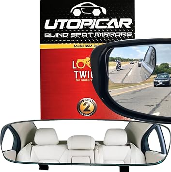 Utopicar - Blind Spot Convex Car Mirrors Bundle of 2 1 Set XL Large, 1 Rear View Frameless mirror | Rearview Mirror Accessories for Car. Women and Men Use It For Improved Traffic Safety