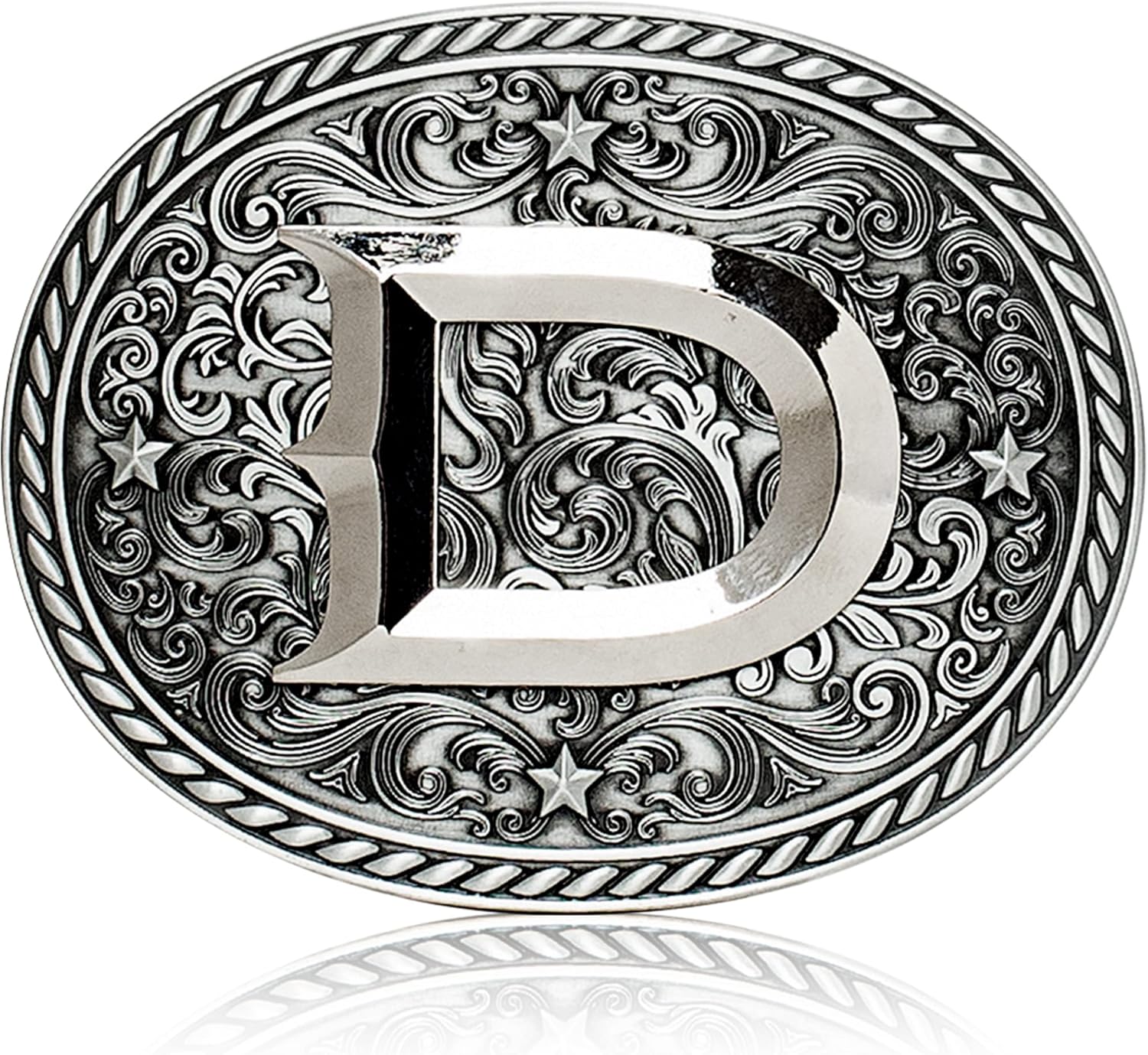Western Cowboy Initial Belt Buckle – Silver Large Letter A–Z for Men & Women