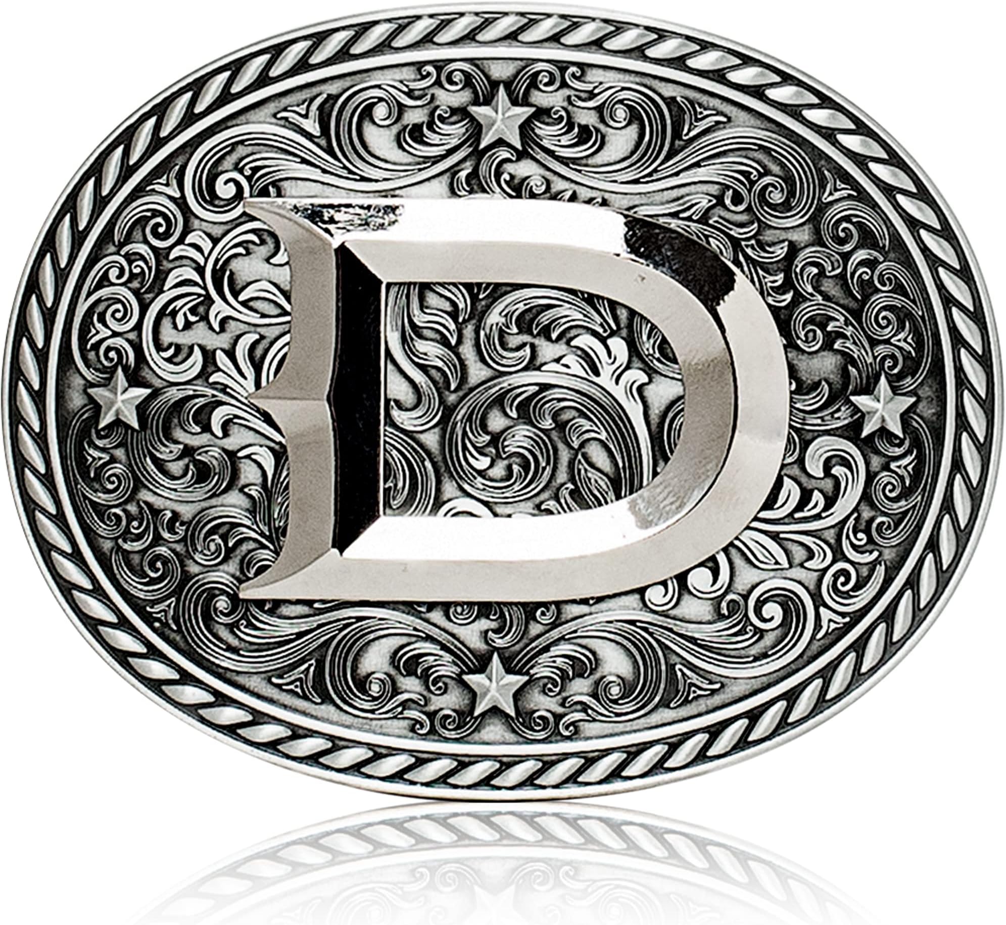 Western Belt Buckle for Men & Women – Vintage Initial Country Buckles for Cowboy & Cowgirl – 3.75” x 3”