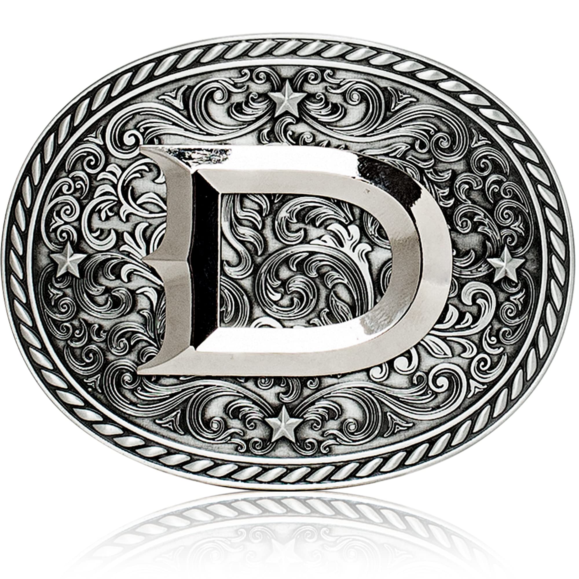 Itera Western Cowboy/Cowgirl Initial Belt Buckle - Large, Letter Buckles For Men And Women, D, Medium