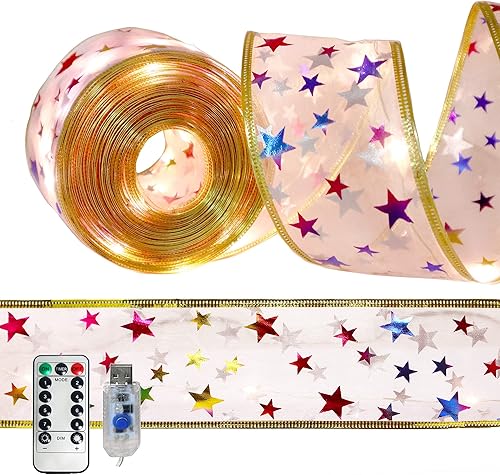 Tira de luces LED de Navidad de 2.5 pulgadas de ancho con 8 modos de iluminación y temporizador, control remoto USB, para decoración de árbol de