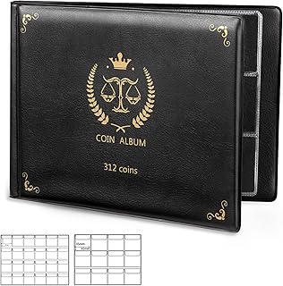 Coin Holders for Collectors, Coin Collection Book to Hold 312 Coins, 2 Size Coin Pockets in Coin Supplies to Storage All Kinds Souvenir (Libra)