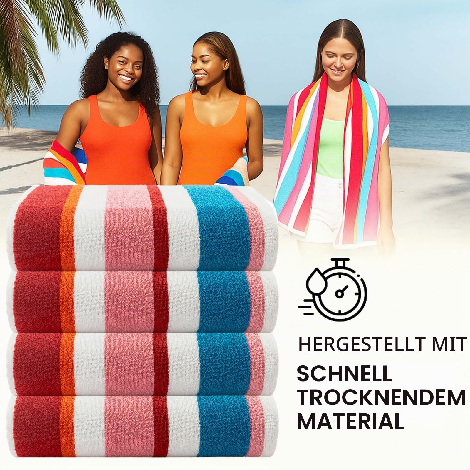 Casa Copenhagen Bora Bora Handtücher 4-Stück Geschenkset aus – Rosa, 75x150 cm extragroße Pooltüchern 100% Baumwolle (perfekte Sommer Geschenkset für Damen & Herren)