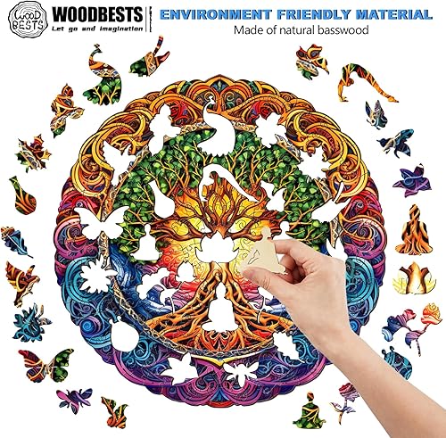 Miniatura 2 de WOODBESTS Rompecabezas de madera para adultos, rompecabezas de árbol de la vida de mandala (L, 300 piezas, 13.4 x 13.4 pulgadas), hermosa caja de