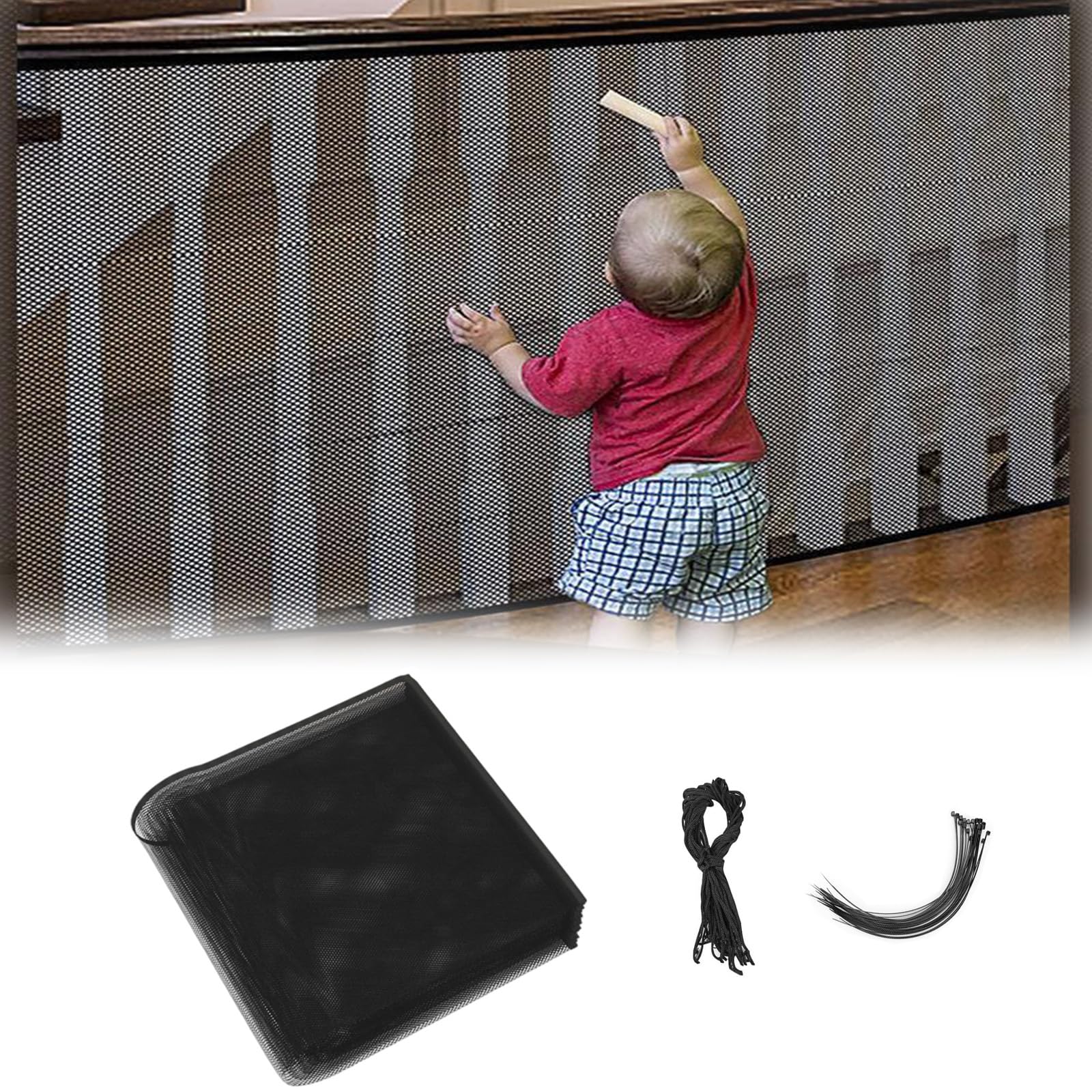600 x 90 cm Kinder Sicherheitsnetz, Sicherheitsnetz Kinder Balkon,Treppenschutznetz,Erhöhtes Langlebiger Treppen Schutznetz für Kinder Haustiere (Schwarz
