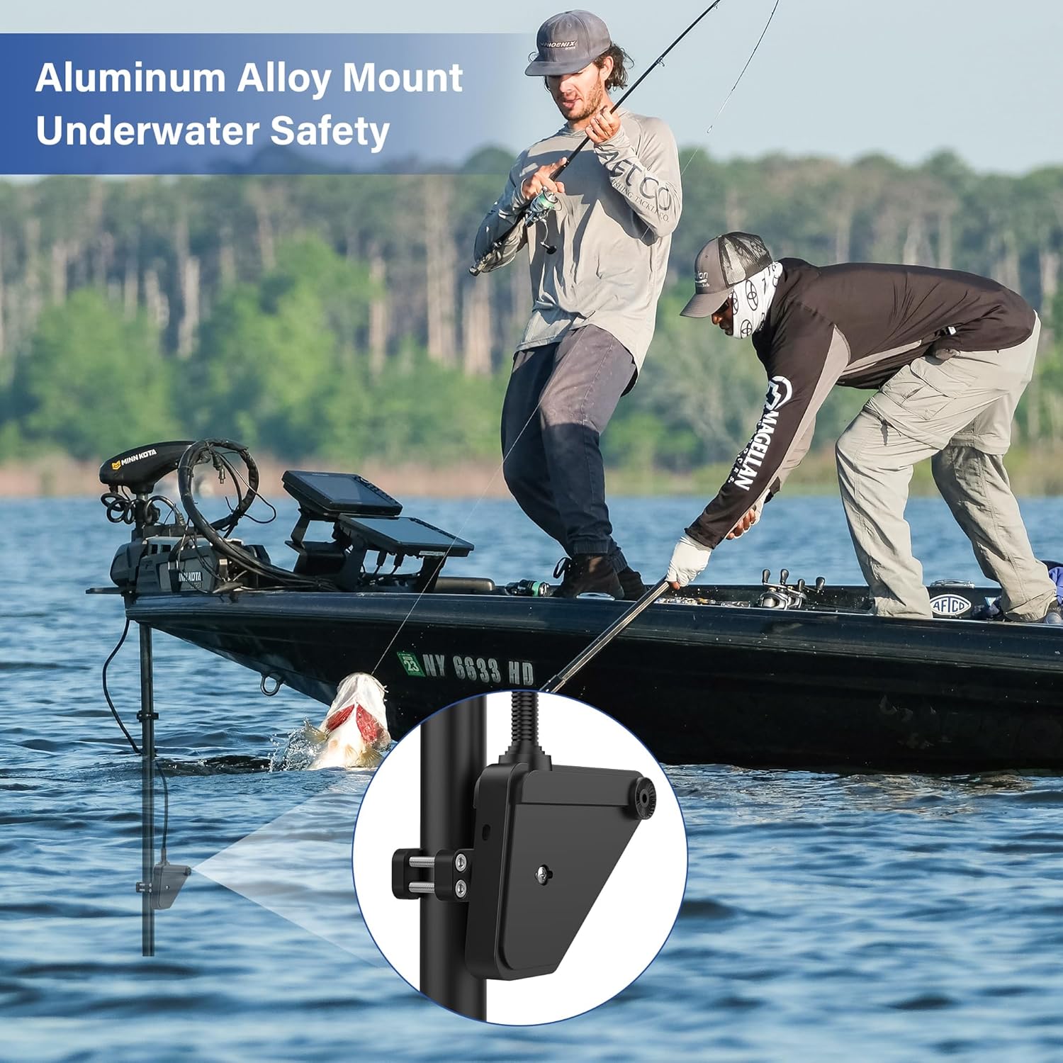 Aluminum Alloy Transducer Pole Mount Vehicle Mounts Compatible with Lowrance Eagle Eye 9 Sensor, Various Rod, Easy Installation -Adjustable Clamp Style for 1" to 1.5" Pole