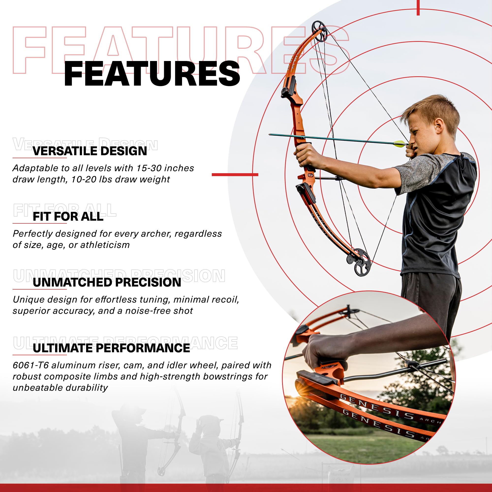 Genesis Archery 3 Pack Original Compound Bow - Adjustable Riser, 15